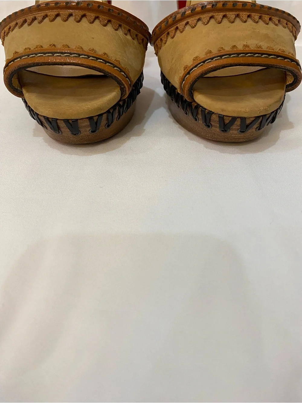 Christian Louboutin Trepi High 140 Tan Leather Platform Sandals Women’s Size 40 - Picture 2 of 12